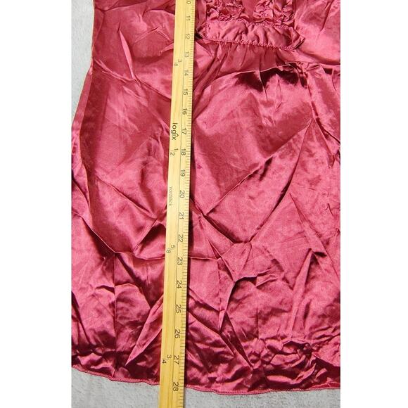 Max Studio Tank Shirt Womens Size Small Vintage Silk Burgundy Ruffle V Neck - Picture 4 of 8